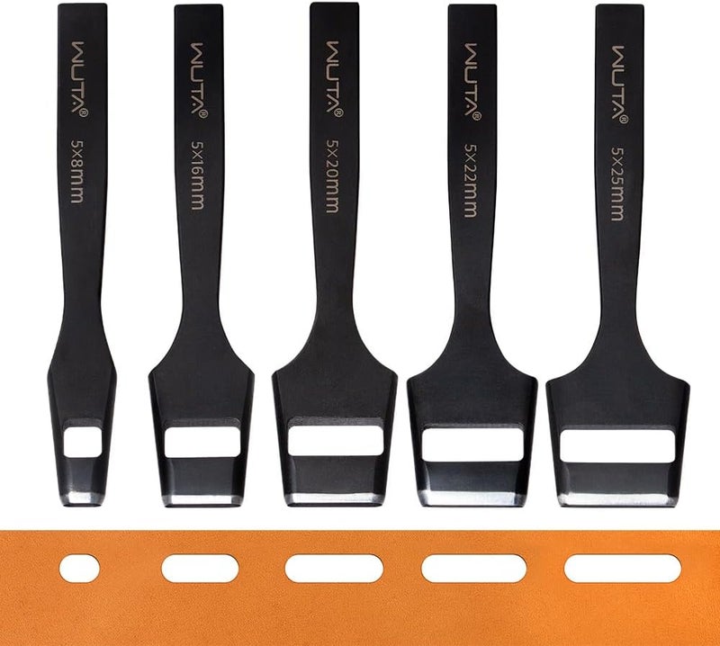 WUTA 5 Pcs Leather Belt Hole Puncher Oval Cutter Strap Watch Band Flat Punches Heavy Duty Oblong Tools for Leathercrafting (5 * 8+5 * 16+5 * 20+5 * 22+5 * 25mm) - Image 1